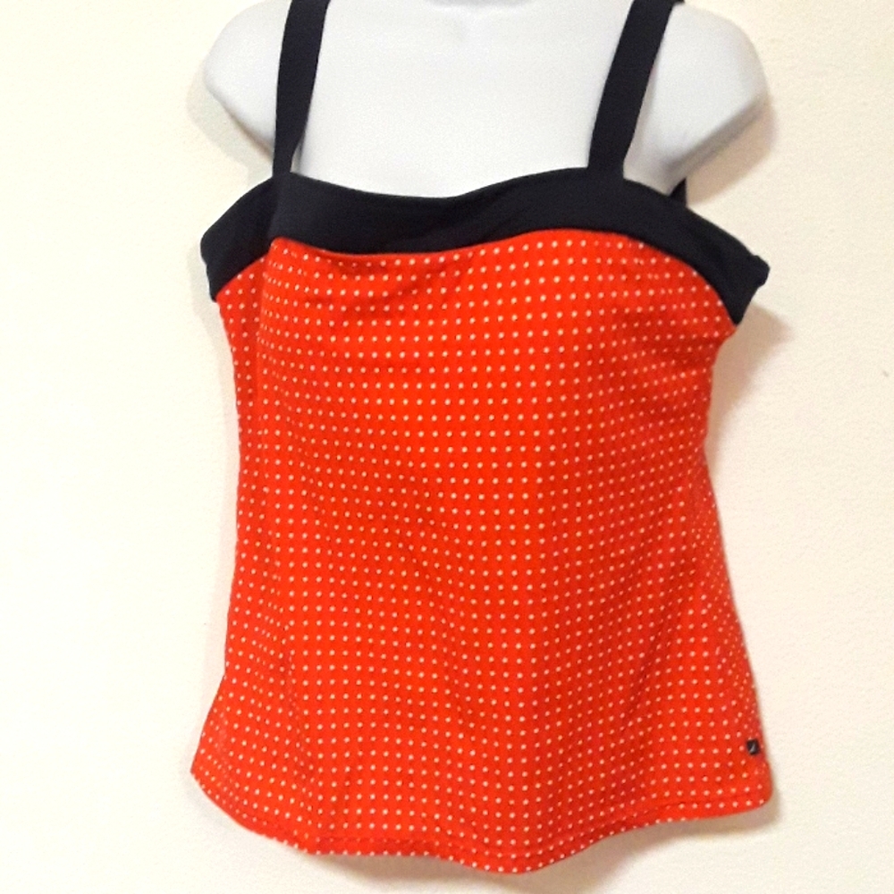 VTG. NAUTICA SZ. 16 RED W/ WHITE DOTS TANKINI TOP.